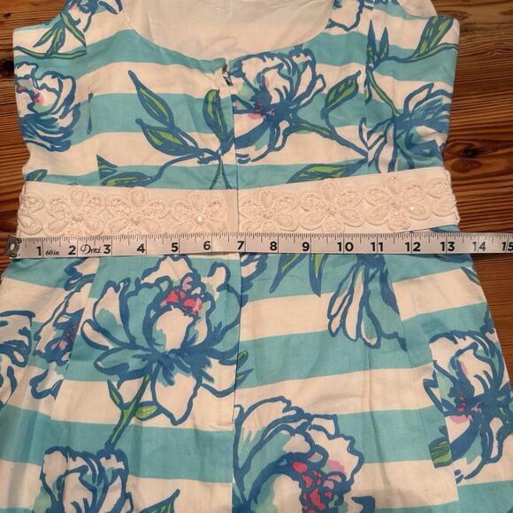 Lilly Pulitzer NWT Dress Sz 2 Serena Blue Tossing the Line Striped Floral Beaded - Picture 12 of 14